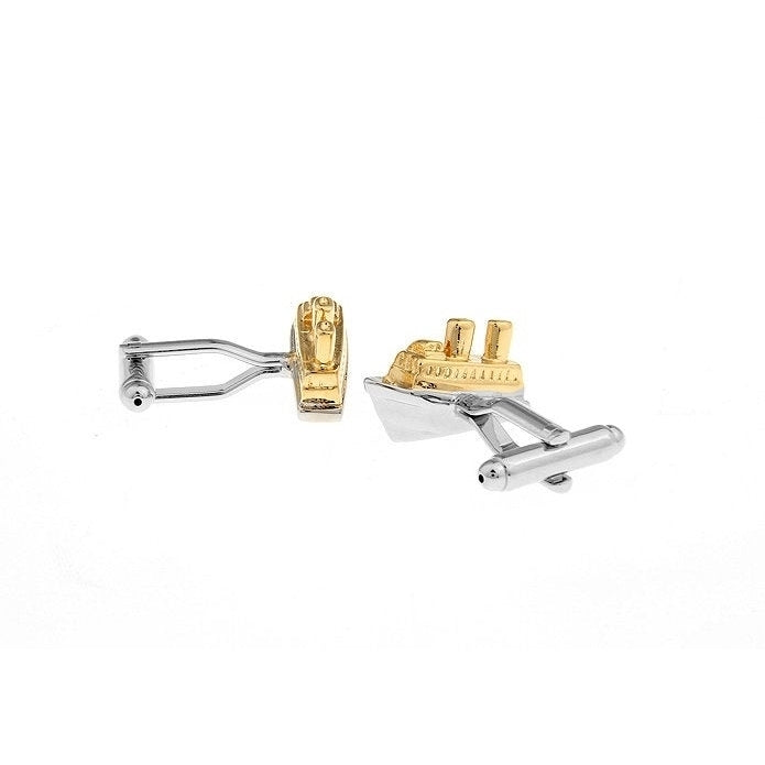 Ocean Ship Silver and Gold Vacation Sea Voyage Cruise Ship Cufflinks Cuff Links Image 2