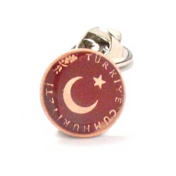Enamel Pin  Lapel Pin Hand Painted Turkey Enamel Coin Tie Tack  Gifts for Him  Turkish Flag  Gifts for Boyfriend  Gifts Image 1