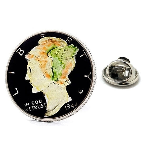 Enamel Pin Mercury Dime Collector Lapel Pin Hand Painted Tie Tack Travel Enamel Coin War Years Silver Black Currency Image 1
