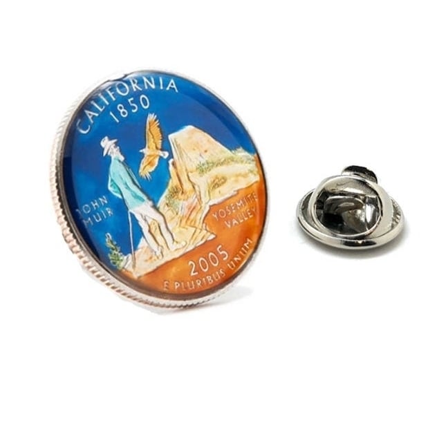 Enamel Pin Hand Painted California State Blue Quarter Enamel Coin Lapel Pin Collector Tie Tack Travel Souvenir Keepsakes Image 1