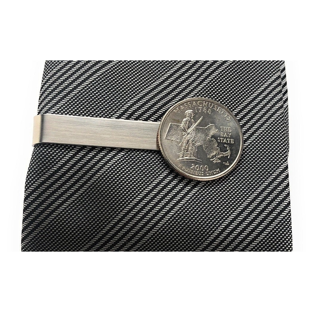Tie Clip Massachusetts State Quarter Enamel Coin Tie Bar Collector Travel Souvenir Coins Keepsakes Cool Fun Image 1