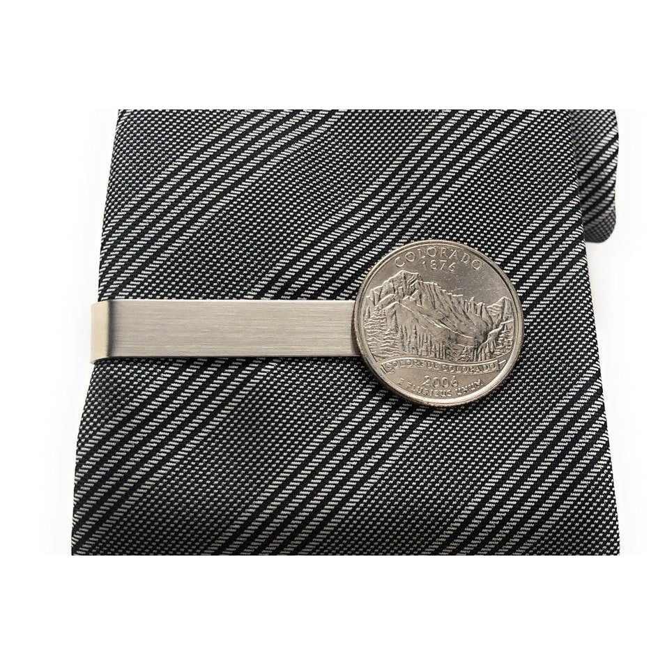 Tie Clip Colorado State Uncirculated Quarter Enamel Coin Tie Bar Travel Souvenir Coins Keepsakes Cool Fun with Gift Box Image 1