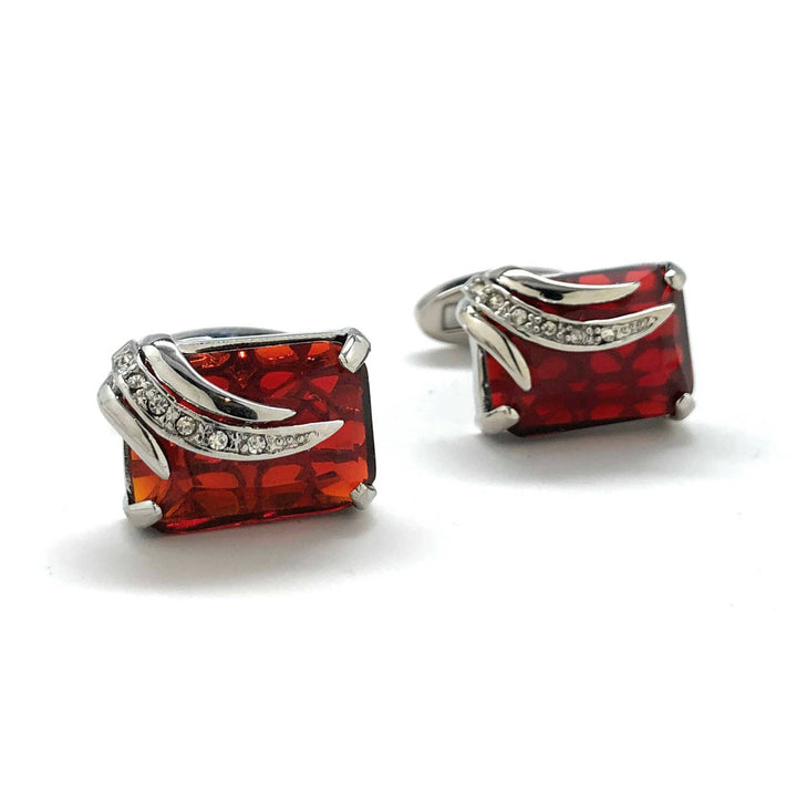 Jeremiah Bloodstone Cufflinks Cut Red Crystal Silver Wing Band White Crystals Whale Tail Backing Cuff Links Comes Harry Image 1