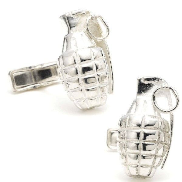 Hand Grenade Cufflinks 3D Army Silver with Pin Grenade Jewelry Cuff Links Image 1