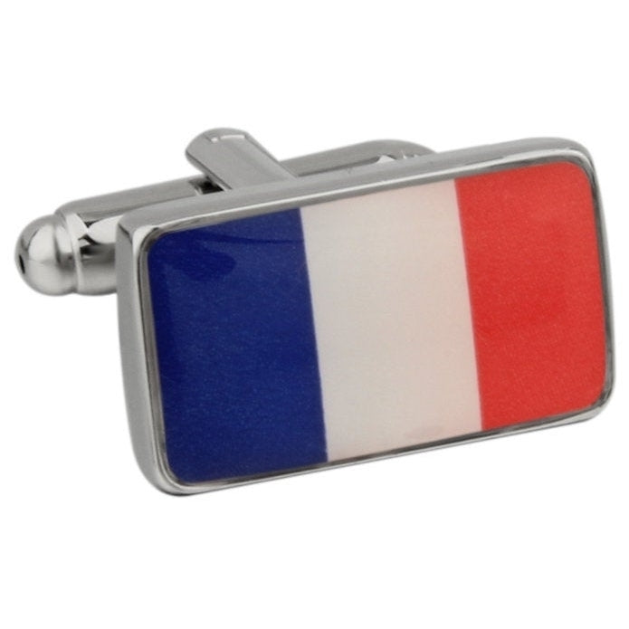 Mens Executive Cufflinks Shiny Silver French Flag Bon Voyage Country Flag Cuff Links Image 1