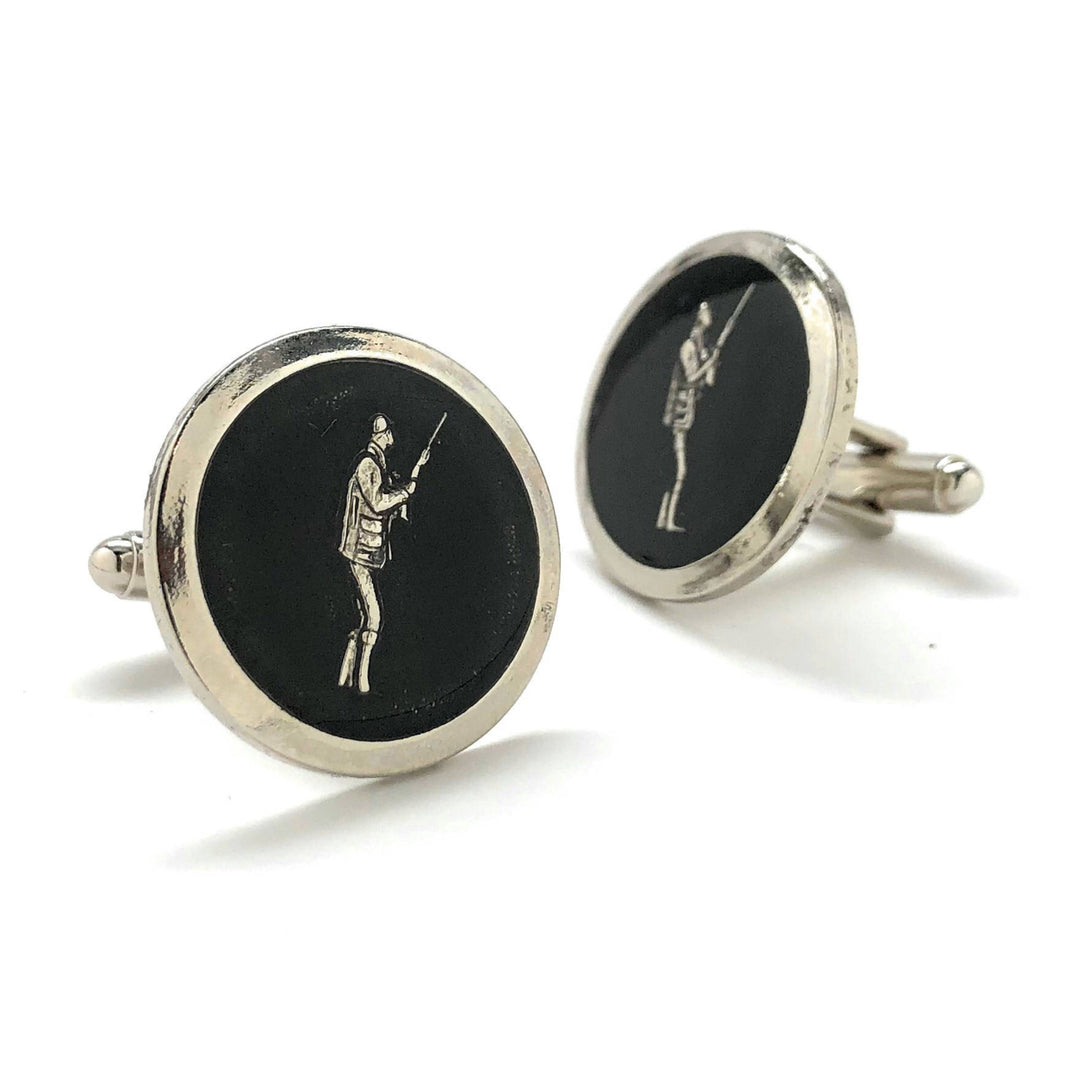 Silver Tone Hunter Cufflinks Outdoor Sportsman Gun Bird Hunting Black Enamel Cool Cuff Links Comes with Gift Box Image 2