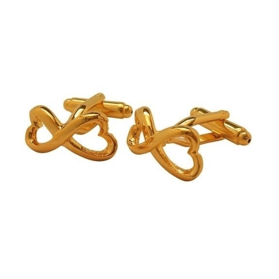 Infinity Heart Knot Cufflinks Symbol Big Gold Tone Solid Post Cuff Links Great for Weddings Groom Father Bride Image 1