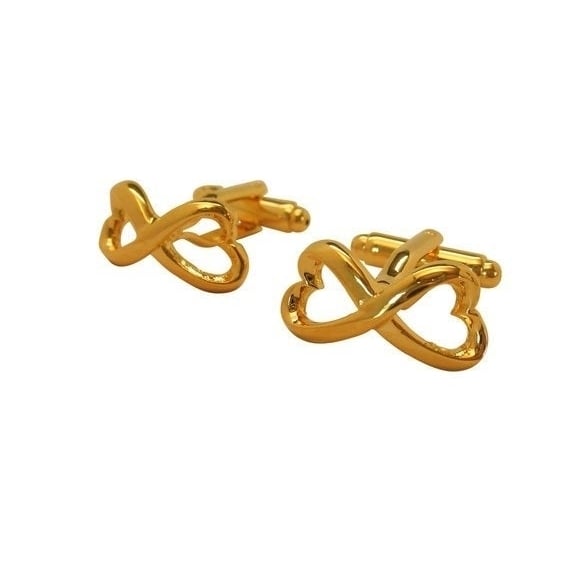 Infinity Heart Knot Cufflinks Symbol Big Gold Tone Solid Post Cuff Links Great for Weddings Groom Father Bride Image 3