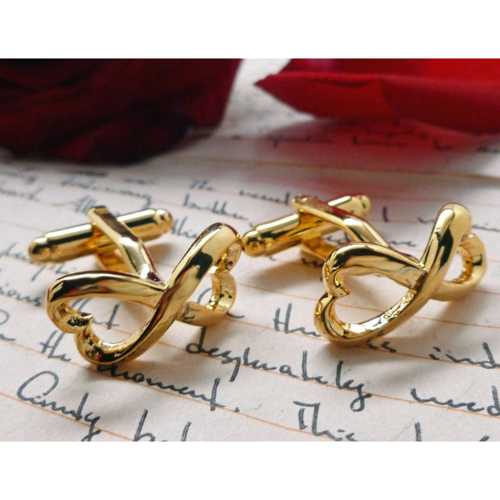 Infinity Heart Knot Cufflinks Symbol Big Gold Tone Solid Post Cuff Links Great for Weddings Groom Father Bride Image 4