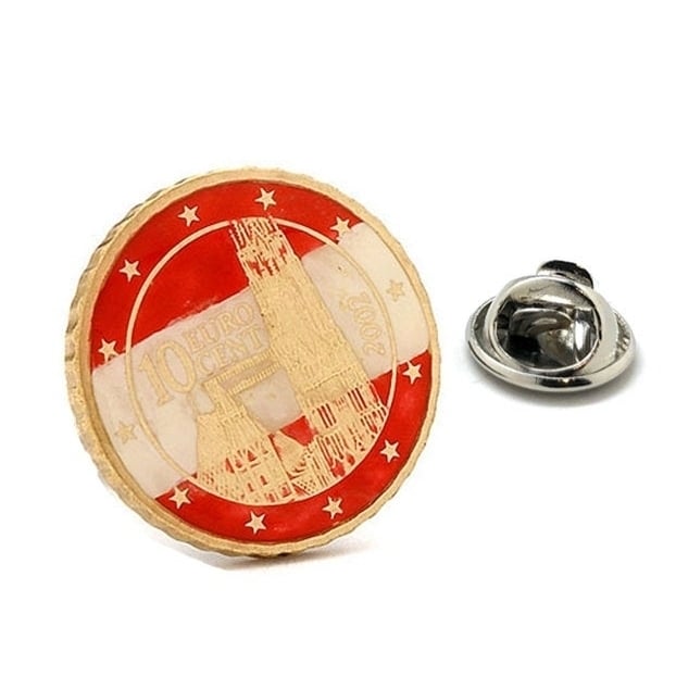 Enamel Pin Austria 10 Euro Cent Enamel Coin Lapel Pin Tie Tack Collector Pin Royal Red Travel Souvenir Hand Painted Image 1