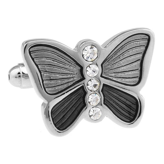 Silver Black Enamel Butterflies Cufflinks Cuff Links Image 1