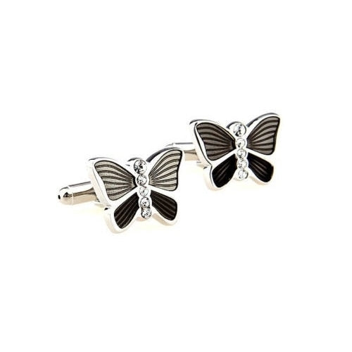 Silver Black Enamel Butterflies Cufflinks Cuff Links Image 2