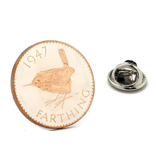 Enamel Pin British Farthing Enamel Coin Lapel Pin Tie Tack Collector Pin Royal White UK England Travel Souvenir Hand Image 1