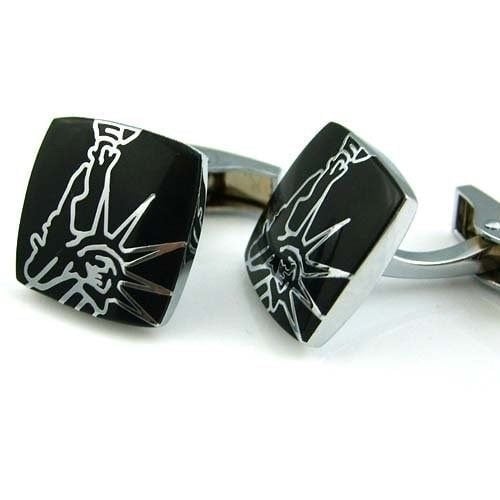 Statue of Liberty NYC Silver and Black Cufflinks Cuff Links Image 2