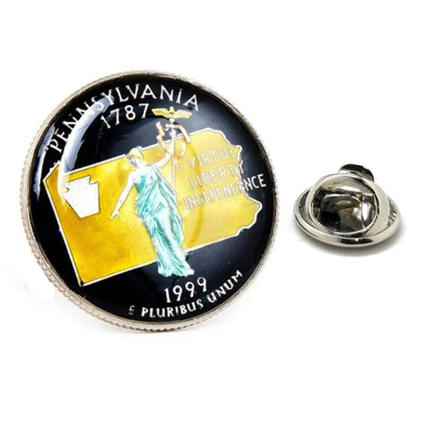 Enamel Pin Hand Painted Pennsylvania State Quarter Enamel Coin Lapel Pin Tie Tack Collector Pin Travel Souvenir Black Image 1