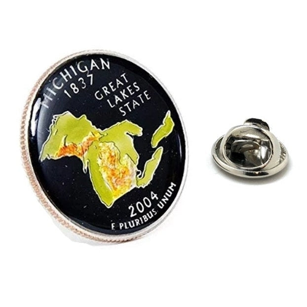 Enamel Pin Hand Painted Michigan State Quarter Enamel Coin Lapel Pin Tie Tack Travel Souvenir Coins Keepsakes Cool Fun Image 1