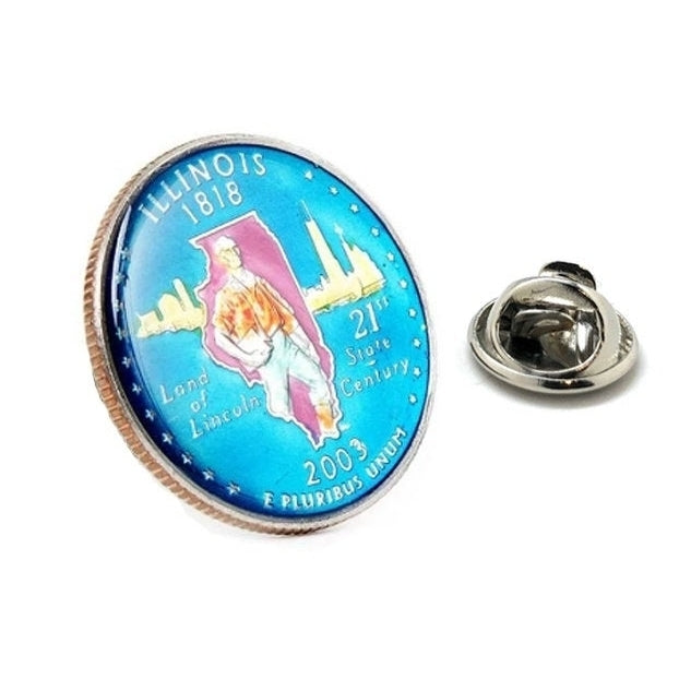 Enamel Pin Hand Painted Illinois State Quarter Enamel Coin Lapel Pin Tie Abraham Lincoln Tack Travel Souvenir Coins Image 1