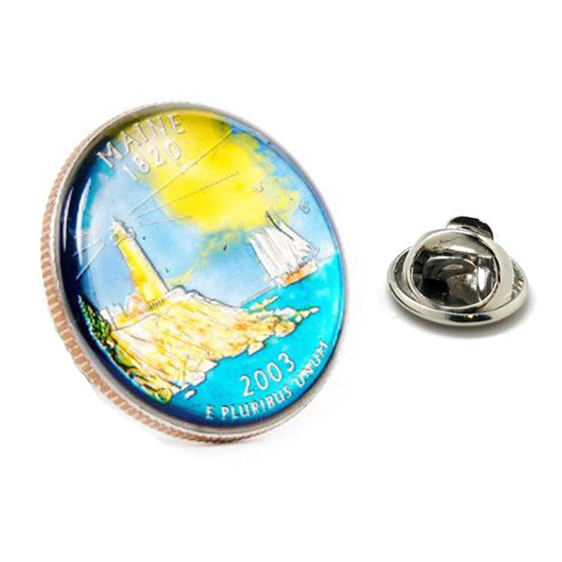 Enamel Pin Maine Lapel Pin Hand Painted State Quarter Enamel Coin Lapel Pin Tie Tack Travel Souvenir Coins Collector Image 1