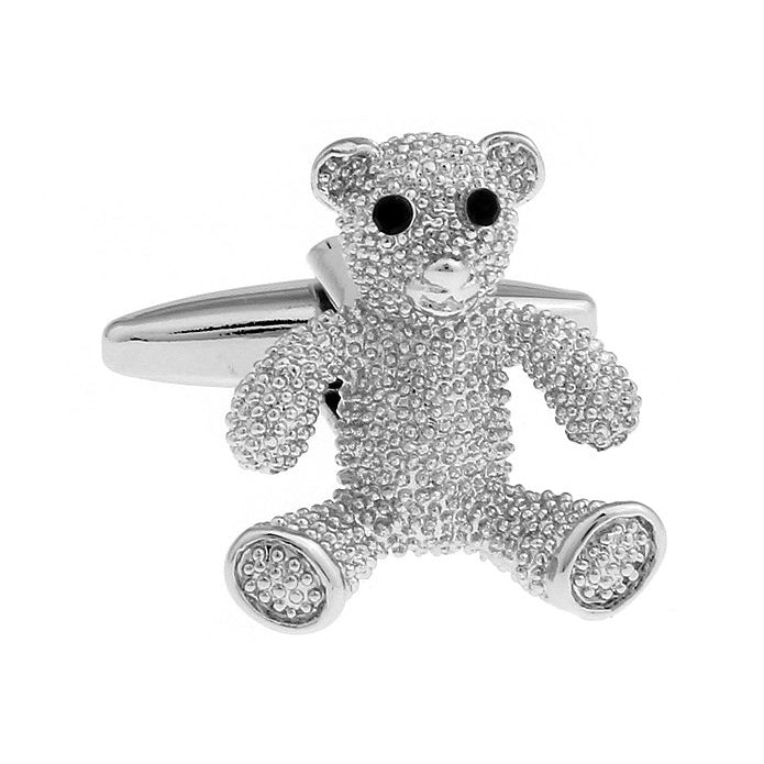 Silver Teddy Bear Cufflinks with Black Crystal Eyes 3D Design Cufflinks Cuff Links Comes with Gift Box Image 1