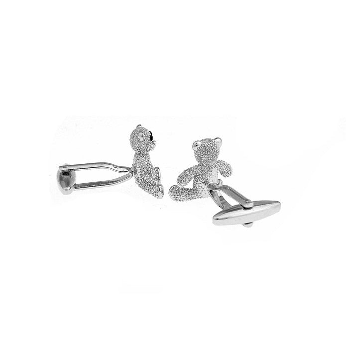 Silver Teddy Bear Cufflinks with Black Crystal Eyes 3D Design Cufflinks Cuff Links Comes with Gift Box Image 2