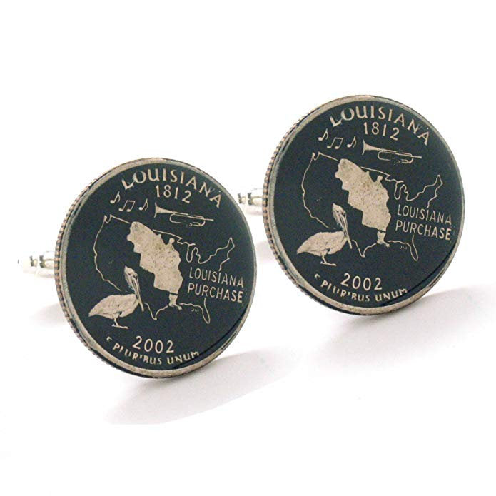 Enamel Cufflinks Louisiana Quarter Suit Flag State Coin Jewelry USA United States America Southern  Orleans Baton Rouge Image 1