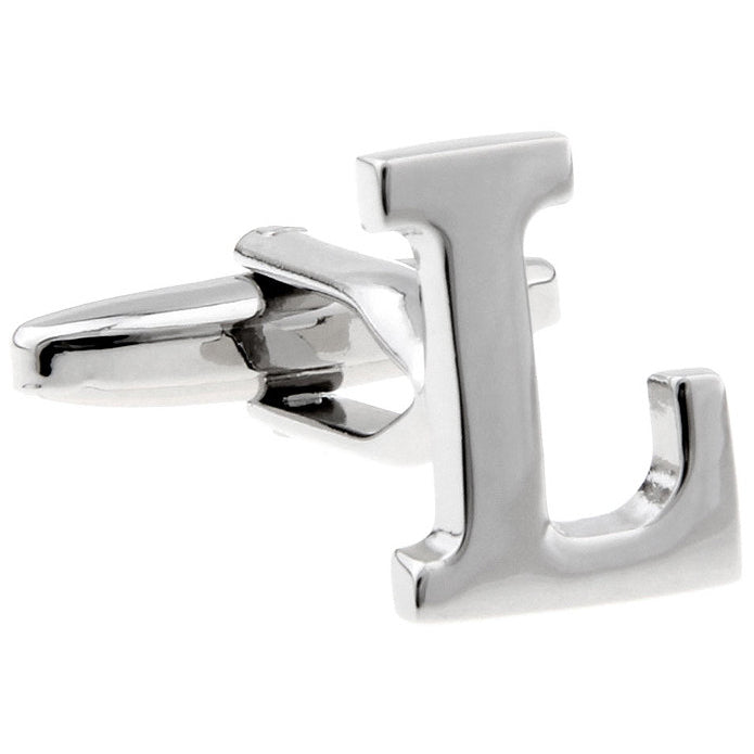 Classic "L" Cufflinks Silver Tone Initial Alaphabet Cut Letters L Cuff Links Groom Father Bride  Wedding Anniversary Image 1