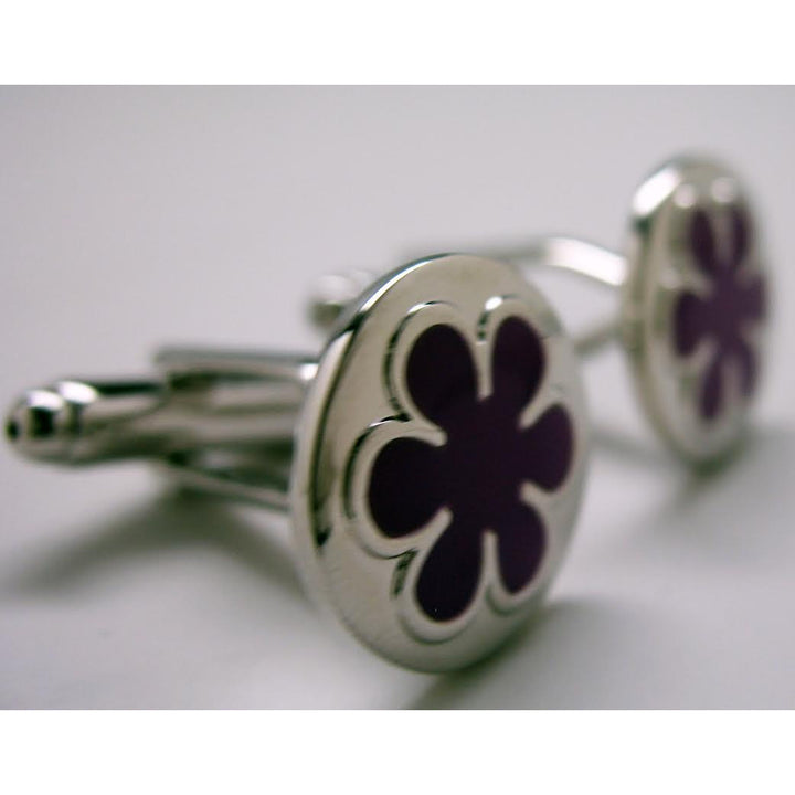 Silver Road Purple Forget Met Not Enamel Flower Cufflinks Cuff Links Image 2