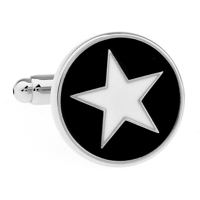 Star Cufflinks Black and White Enamel Star of Texas Cufflinks Cuff Links Image 1