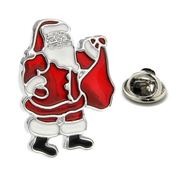 Santa Claus Enamel Pin  Christmas Lapel Pin Silver Red Enamel Saint Nicholas Tie Tack Collector Pin 3D Design Christmas Image 1
