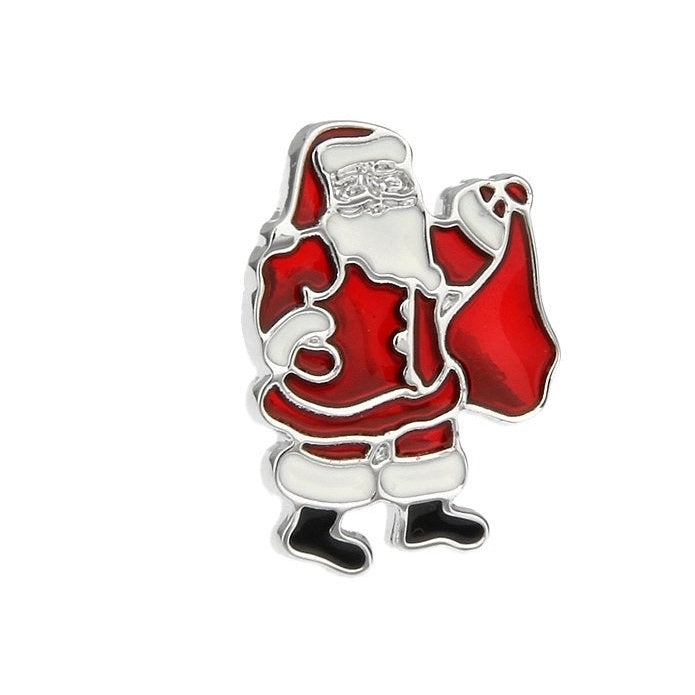 Santa Claus Enamel Pin  Christmas Lapel Pin Silver Red Enamel Saint Nicholas Tie Tack Collector Pin 3D Design Christmas Image 2