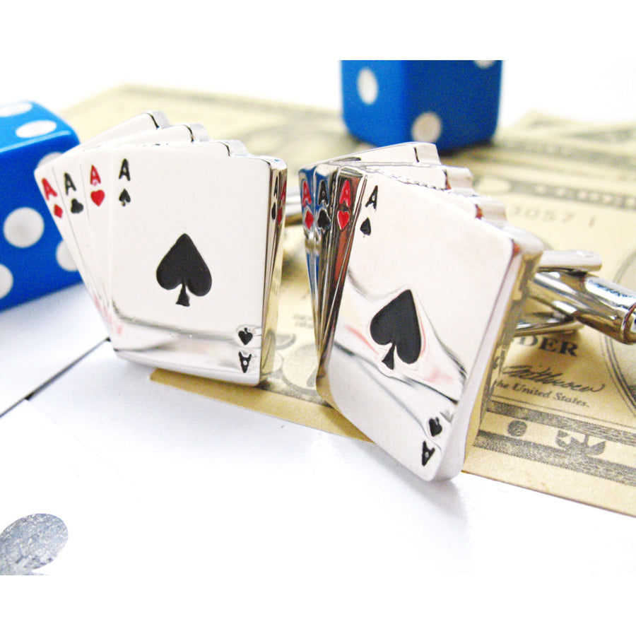 Las Vegas Parade of Aces Cufflinks Silver Toned Vegas Fun Gambling Cuff Links Image 1