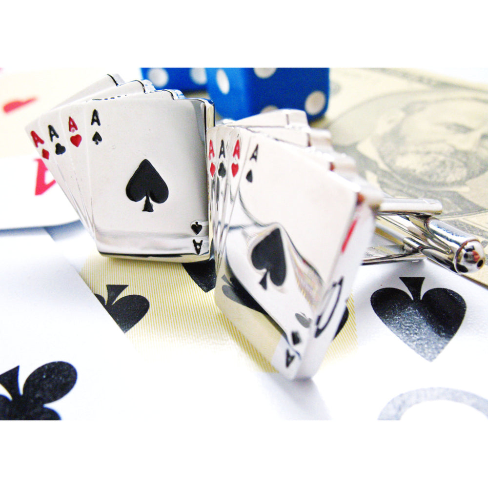 Las Vegas Parade of Aces Cufflinks Silver Toned Vegas Fun Gambling Cuff Links Image 2