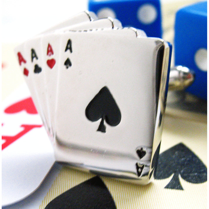 Las Vegas Parade of Aces Cufflinks Silver Toned Vegas Fun Gambling Cuff Links Image 3