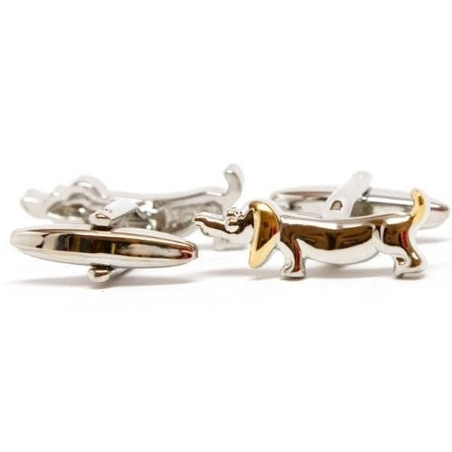 Silver and Gold Tone Dachshund Wiener Dog Cufflinks Cuff Links Image 2