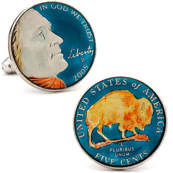 Coin Cufflinks Hand Painted Authentic US Buffalo Nickel Cuff Links Currency United States Mint Bison Cuff Links Enamel Image 1