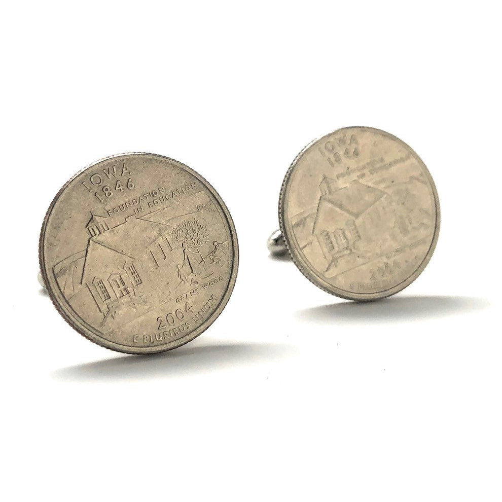 Cufflinks Iowa State Quarter Suit Flag State Coin Jewelry USA US United States America Des Moines School Teacher Proudly Image 1