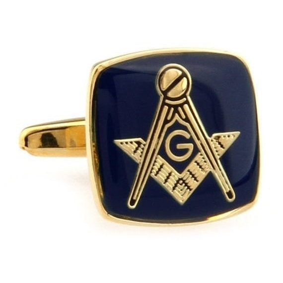 Cufflinks Gold Dark Blue Black Square Mason Masonic Symbol Cufflinks Cuff Links Image 1