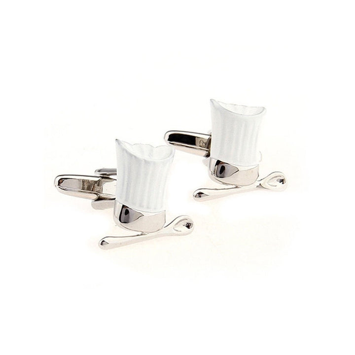 Professional Cook Cufflinks Baker White Chef Hat and Spoon Cuff Links Comes with Gift Box Image 1
