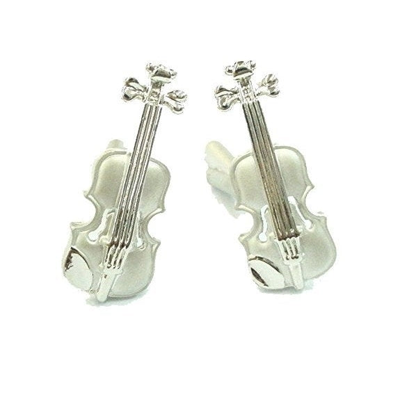 Music Collection Matte Finish Silver Tone Viola Violin Instrument Cufflinks Violinist Music Cuff Links Image 1