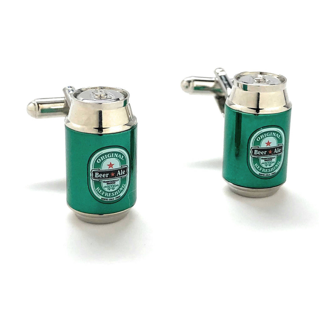Green Beer Can Cufflinks Ice Cold Beer Ale Alcohol Party Good Times Cuff Links Cool Fun 3D Design Detailed Comes with Image 1
