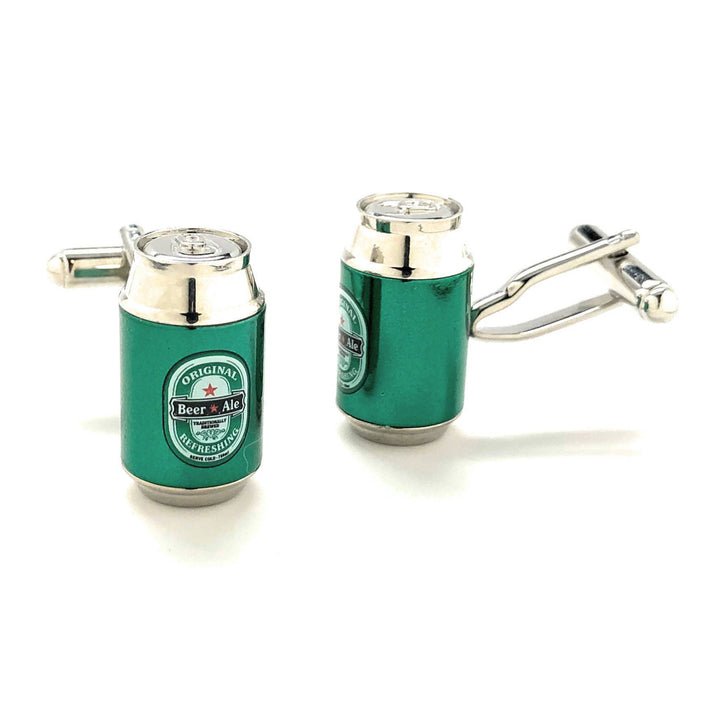 Green Beer Can Cufflinks Ice Cold Beer Ale Alcohol Party Good Times Cuff Links Cool Fun 3D Design Detailed Comes with Image 2