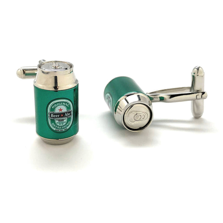 Green Beer Can Cufflinks Ice Cold Beer Ale Alcohol Party Good Times Cuff Links Cool Fun 3D Design Detailed Comes with Image 3