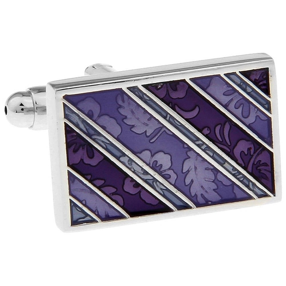 Blossoms and Leaves of Purple Lavender Stripes Rectangle Cuff Links Mens Executive Cufflinks Image 1