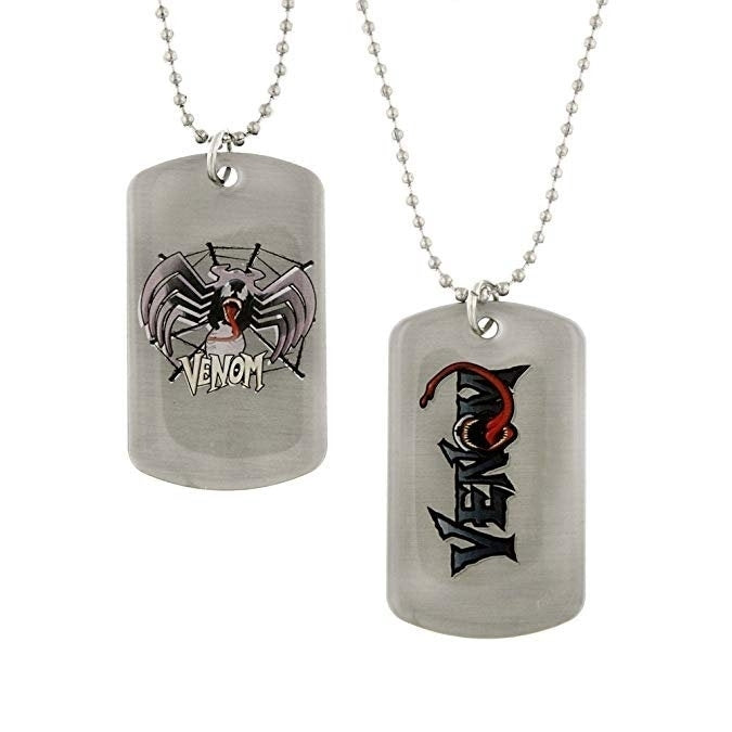 Dog Tag Marvel Comics Venom in Spider Silhouette Spiderman Double Sided Dog Tag Anti Hero Halloween Necklace vintage Image 1