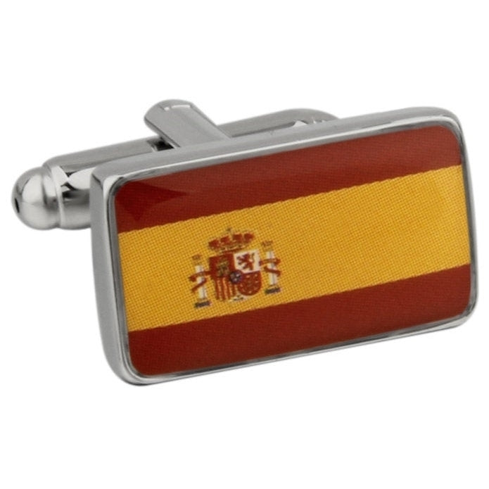 Mens Executive Cufflinks Shiny Silver Spain Flag Bandera de Espaa Flag Cuff Links Image 1