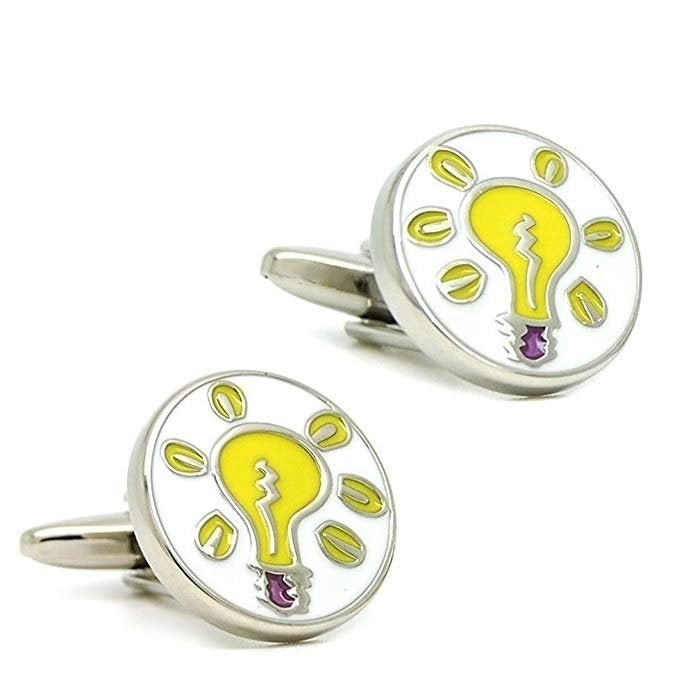 Bright Idea Cufflinks Enamel Yellow and White Light Up My Life Light Bulb Cuff Links White Elephant Gifts Image 1