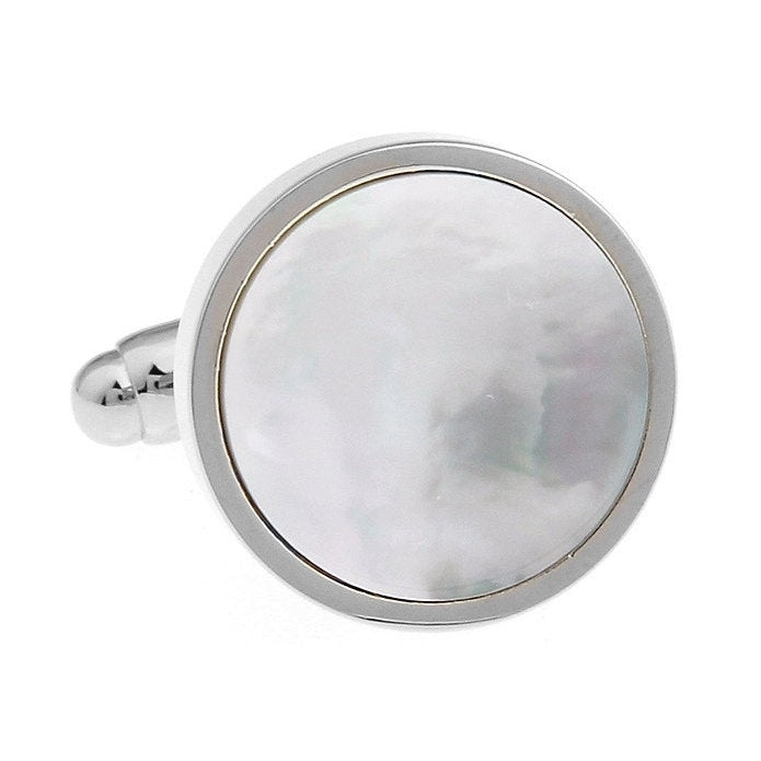Silver Cufflinks Mother of Pearl Formal Round Pure Cuff Links Cufflinks Image 1