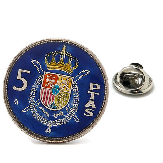 Spain Coin Birth Year Lapel Pin Tie Tack Collector Pin Blue Spanish Enamel Coin Travel Souvenir Art Hand Painted Image 1