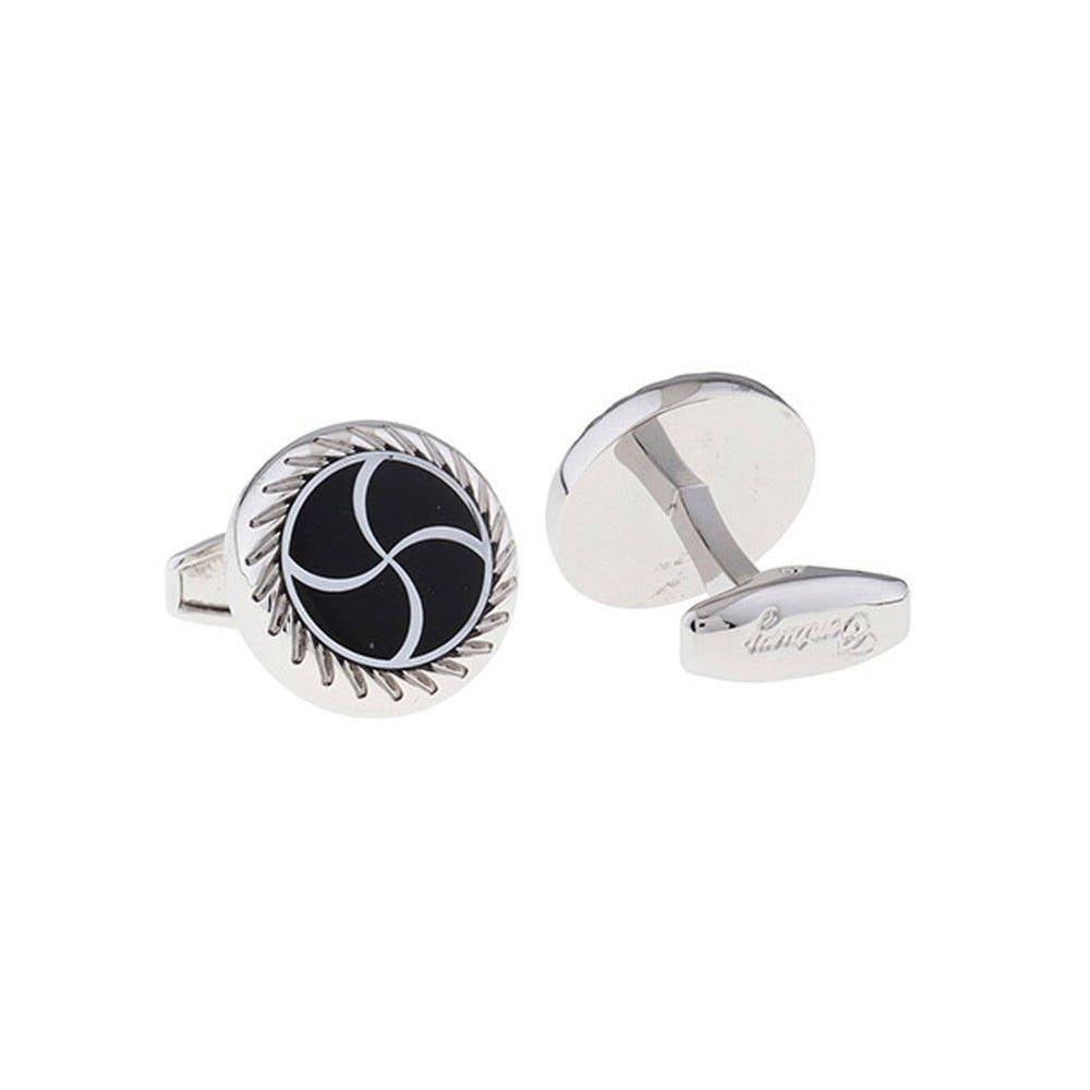 Vortex Wave Design Cufflinks Silver Tone Black Enamel Whale Tail Backing Cuff Links Comes with Box Image 2