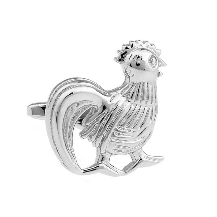 Rooster Cufflinks Silver tone Classic Crowing Barnyard Rooster Fun Animal Cuff Links Image 1